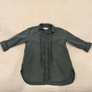 Black Anthropologie Button Up Shirt with Ruffle Detail